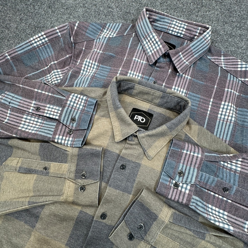 Lot of 2 PTO Big Horn Flannel  Button Up Shirts Mens Large Soft Brushed Stretch